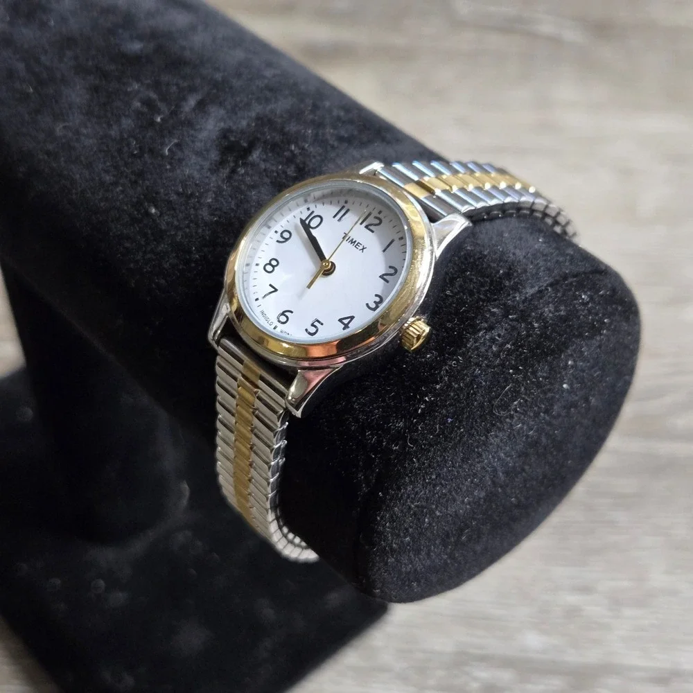 Timex Indiglo Women's Watch T2H371 Two Tone Expansion Band White Dial WR 30M S6
